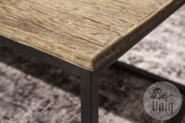 Landelijke bijzettafel salontafel 85 x 50 x H40 oude vergrijsd hout met grove nerf industrieel metalen onderstel SEP