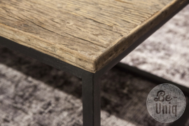 Landelijke bijzettafel salontafel 85 x 50 x H40 oude vergrijsd hout met grove nerf industrieel metalen onderstel