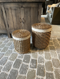 Rotan rieten wasmand met deksel mand groot  landelijk stoer boho