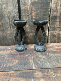 Zwart/vergrijsd houten kandelaars kandelaars ornamenten ornamentjes grijs vergrijsd hout landelijk stoer stompkaars