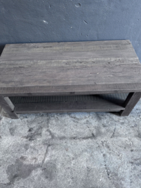 Landelijke oud vergrijsd houten salontafel met onderblad tafel 120 x 60 cm stoer sober nr 1