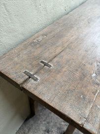 Hele mooie landelijke vergrijsd houten sidetable 148 x 40 x H80 cm wandmeubel wandtafel ladekast met 2 grote lades en metalen beslag