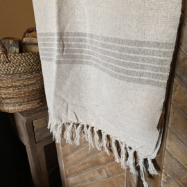 Azul stoffen linnen doek plaid  met strepen badlaken strandlaken stranddeken hammam joga handdoek badhanddoek hamman beige