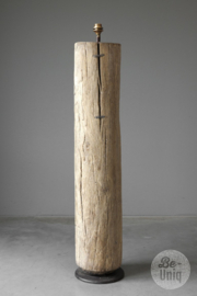 Hele gave robuuste houten lamp vloerlamp staande lamp boomstam biels rond stronk H145-150 cm landelijk stoer