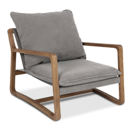 Gave fauteuil stoel lounge hout stof ( linnen ) light grey grijs landelijk sober modern mix
