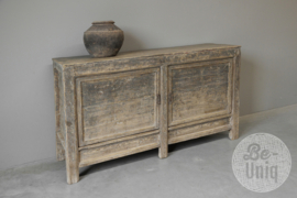 Prachtig groot oud vergrijsd houten dressoir wandmeubel sidetable 2 deurs sideboard landelijk 146 x 44 x H84 cm