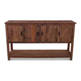 Stoer houten sidetable tafel wastafel werkbank bassano deurtjes en onderplank dressoir bureau landelijk stoer robuust vergrijsd hout kookeiland keukeneiland wandtafel sideboard