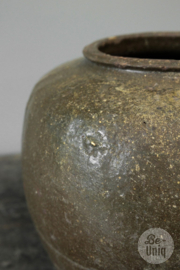 Mooie oude stenen geglazuurde kruik pot vaas H30 x 35 cm origineel oude zoutpot