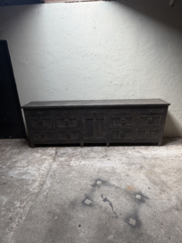 Grote lange grijze vergrijsd houten kast dressoir keukenblok werkbank L275 x D46 x H91 cm