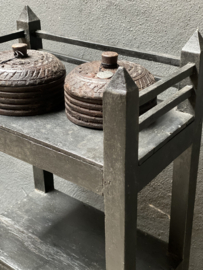 Houten spicebox met deksel bakje trommel trommeltje potje schaaltje landelijk stoer vintage zwartbruin