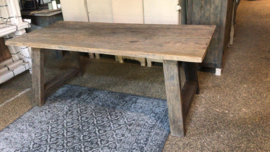 Stoere grove oud vergrijsd houten tafel eettafel 240x100cm stoer landelijk