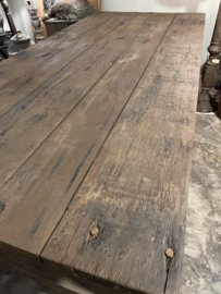 Massieve vergrijsd eiken tafel boerentafel 220 x 100 x H77 cm kloostertafel landelijk robuust stoer eettafel buitentafel tuintafel