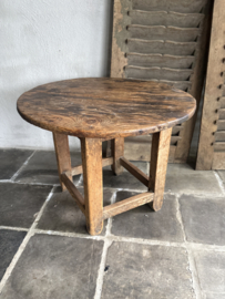 Rond Oud houten tafeltje D64 x H50 cm bijzettafeltje landelijk stoer sober brocant