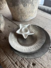 Stenen theelichtje theelichthouder tealight Holder wit ster 13 cm Leeff Tijn white star