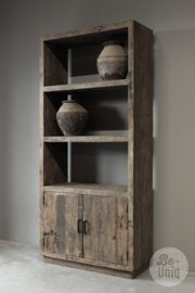 Grote truckwood houten boekenkast kast met legplanken en ingebouwde led verlichting 220 x 100 x 40 cm landelijk SEP
