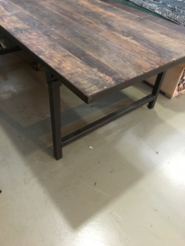 Gave industriële robuuste tafel eettafel 220 x 110 x 76 cm klaptafel metaal metalen onderstel inklapbaar oud houten blad doorleefd railway hout landelijk vintage