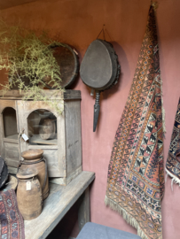Oude leren huid trom trommel drum uit Nepal Hoffz groot zwart decoratie vintage landelijk stoer