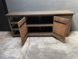 Stoer oud vergrijsd truckwood railway dressoir 220 x 45 x H90cm televisiemeubel televisiekast stoer landelijk industrieel
