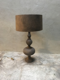 Prachtige shabby smoked lamp tafellamp schemerlamp inclusief kap zwart grijs bruin landelijk stoer