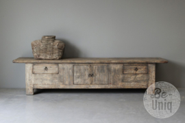 Landelijk oud doorleefd vergrijsd houten dressoir tv meubel televisie kast stoer 196 x 36 x H45 cm