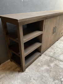 Stoer oud vergrijsd truckwood railway dressoir 220 x 45 x H90cm televisiemeubel televisiekast stoer landelijk industrieel