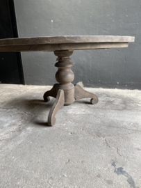 Grote oud vergrijsd houten tafel eettafel bolpoot eetkamertafel rond 140 cm bijzettafel wijntafel wijntafeltje landelijk stoer