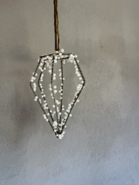 Prachtig metalen ornament met pareltjes white beads Fabienne BLOOM kerstbal met label en fluwelen koordje