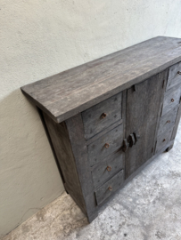 Oud houten kast dressoir old farm 8 laden 1 deur 140 cm breed 120 cm hoog