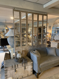 Landelijke houten roomdivider wand wandje met glas glazen ruitjes deur scherm paneel kamerscherm roomdevider natural paneel luiken whitewash glas ramen raampjes scheidingswand harmonica 213 x 159 x 4 cm vergrijsd 6 Luik