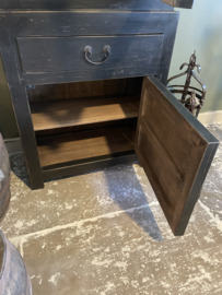 Mooie grote hoge kast met glas servieskast rechts 225 x 73 x 37 cm vitrinekast keukenkast zwart hout landelijk stoer industrieel