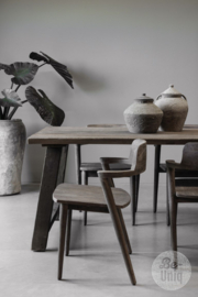 Vergrijsd teak houten stoel armstoel stoelen eetkamerstoelen met armleuning landelijk modern strak rond