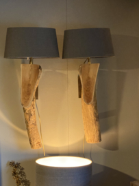 Set van 2 houten wandlampen wandlampjes stronk landelijk stoer vintage