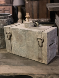 Hele gave vergrijsde metalen lamp tafellamp tank oude tank vat EYE-CATCHER landelijk industrieel grijs vergrijsd