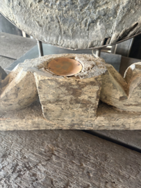 Grote oude houten kandelaar poer blokkandelaar ornament raamdecoratie landelijk stoer 72 cm