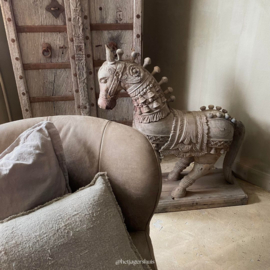 Prachtig uniek groot antiek oud vergrijsd houten beeld paard horse pferd 98 x 90 cm  horse landelijk
