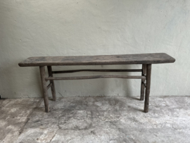 Landelijke oud vergrijsd houten sidetable wandtafel sideboard stoer doorleefd 219 cm