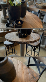 Bartafel Tafelonderstel onderstel tafel gietijzer nickel nikkel nickle rond tafel bartafel sta tafel poot kolom voet grijs met vergrijsd houten blad 80 cm