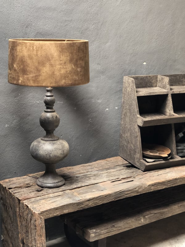 Prachtige shabby smoked lamp tafellamp schemerlamp inclusief kap zwart grijs bruin landelijk stoer | Verlichting lampen | 't