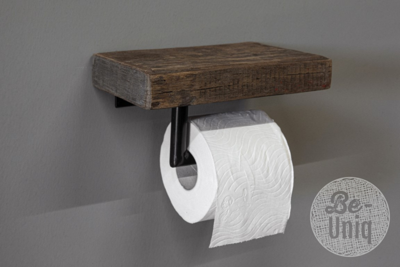Oud Railway truckwood houten toiletrolhouder  handdoekrek met wandplank toiletrollen landelijk stoer industrieel