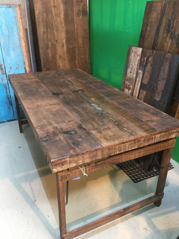 Oude landelijke industriële eettafel naturel 180 x 80 cm hout houten Sidetable bureau buro klaptafel werkbank werktafel oud stoer | Meubels | 't Jagershuis
