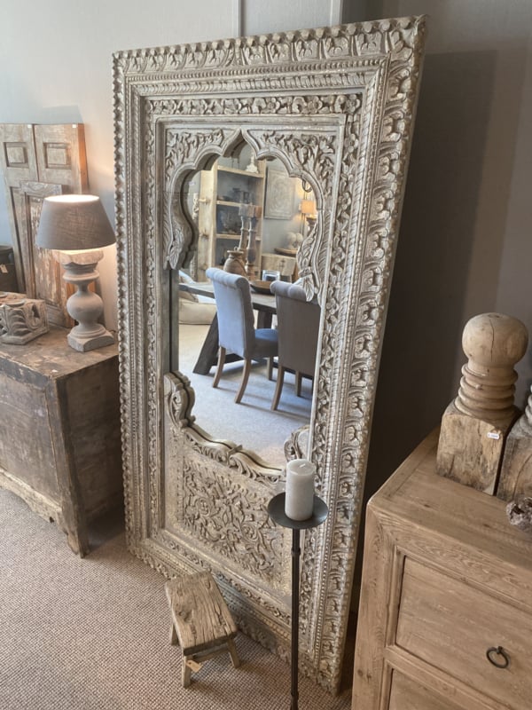 wakker worden verkopen Bejaarden Prachtige grote witte vergrijsd houten spiegel oosters Ibiza style  landelijk stoer boho 195 x 105 cm | Spiegels | 't Jagershuis