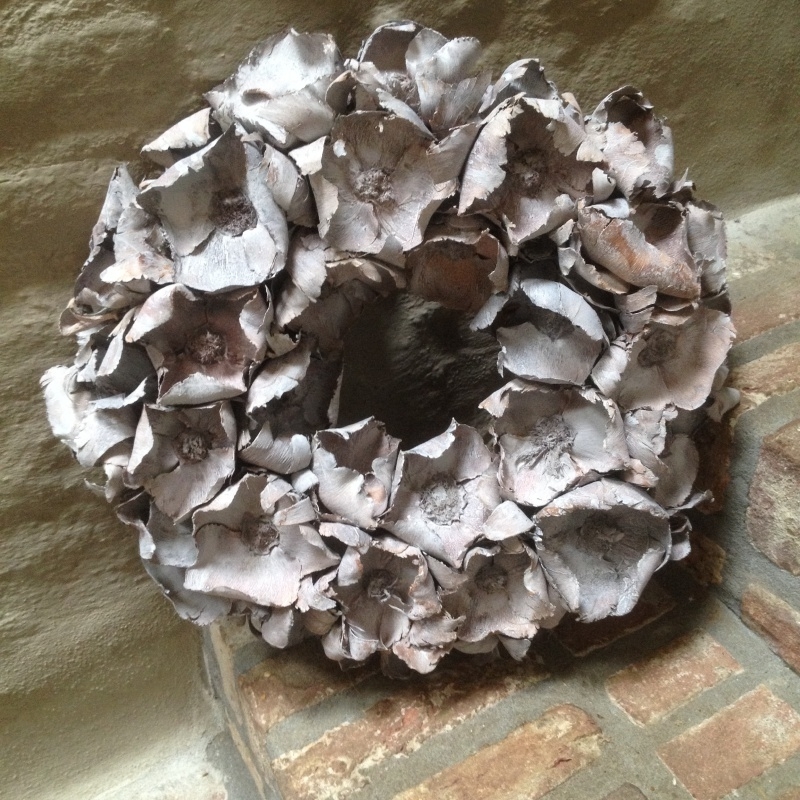 Prachtige vergrijsde krans palm cup wreath grey 45 cm