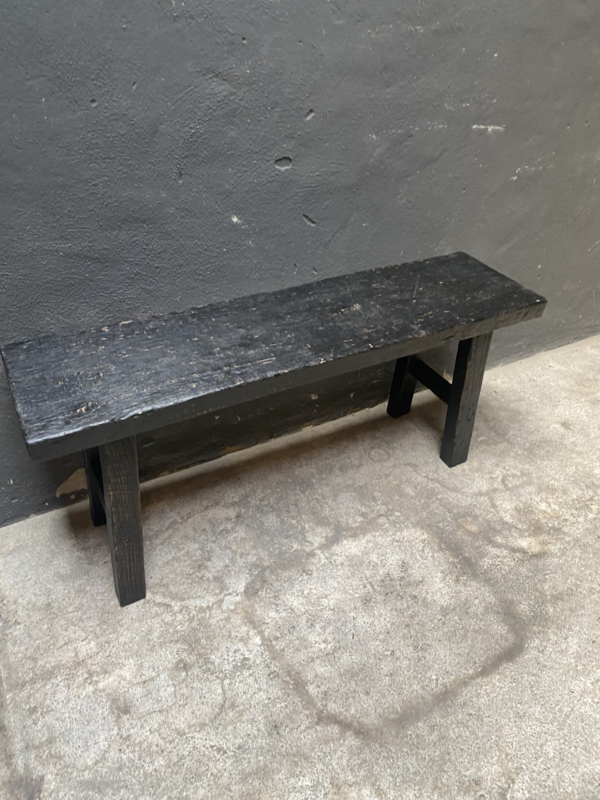 Oud zwart houten bank bankje Sidetable kruk tafel landelijk stoer