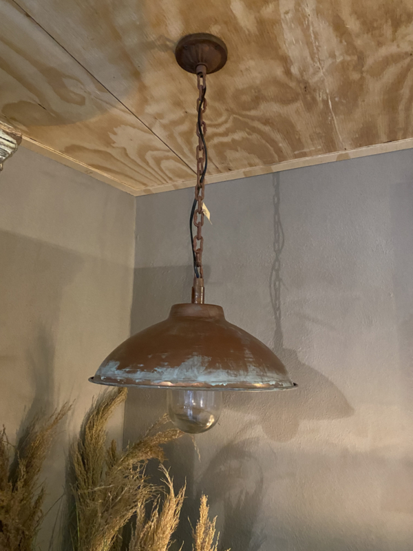 Koperen hanglamp stallamp industrieel landelijk met glazen stolp