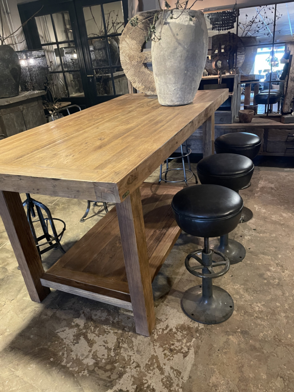 Klaar paddestoel via Stoere houten tafel bar werktafel eettafel bartafel countertafel landelijk  vintage met onderblad 200 x 100 cm | Meubels | 't Jagershuis