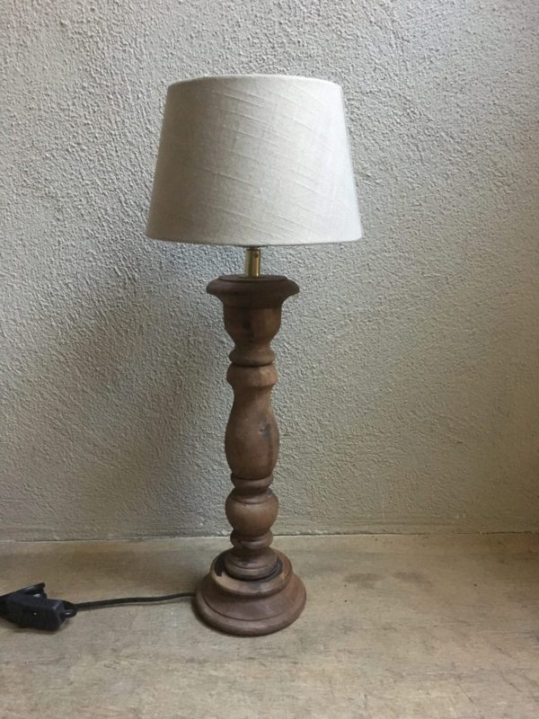Stoere naturel bruin houten balusterlamp tafellamp lamp 35 cm tafellamp landelijk stoer robuust | Verlichting lampen | 't