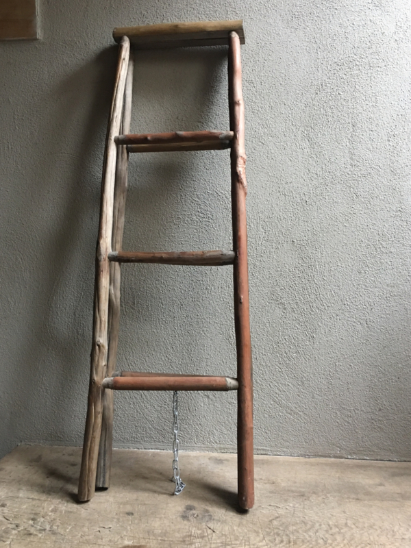 Oud houten ladder laddertje trap uitzet rek 120 x 35 cm droogrek trapje