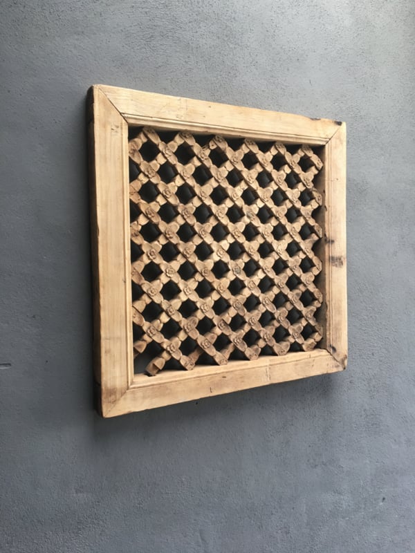 Oud houten wandpaneel raam venster 68 x 68 cm hek hout wanddecoratie landelijk stoer