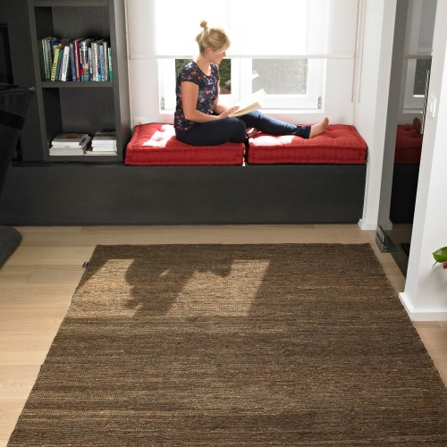Groot vlakgewoven 100 % hennep vloerkleed kleed carpet karpet brown rond 170cm