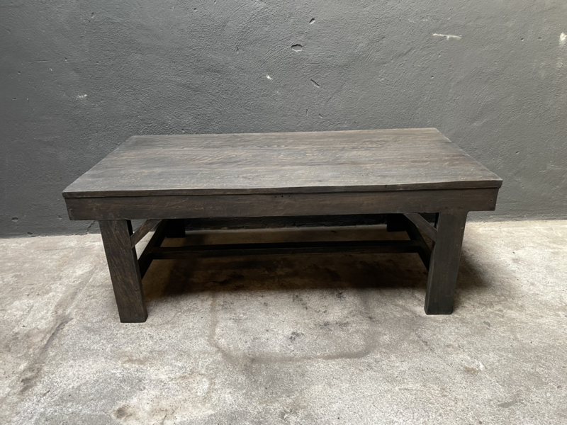 Vintage salontafel bijzettafel landelijk 120 x 60 cm industrieel zwart onderstel houten blad